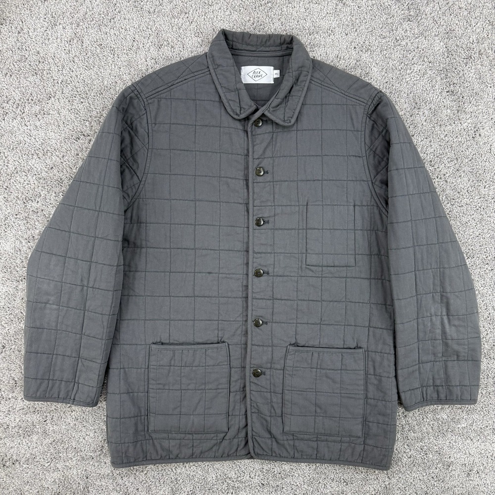Alex Crane Quilted Kite Jacket Men's XL Gray Button Front Lightweight Chore Coat
